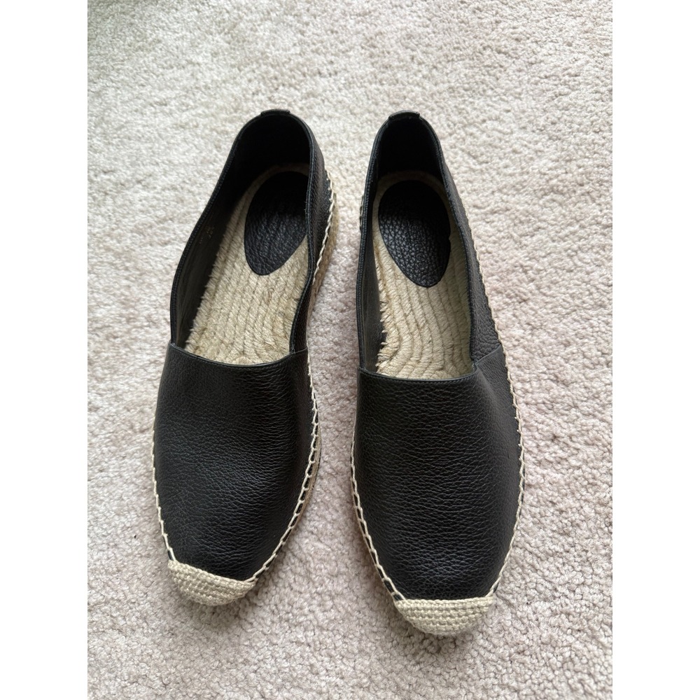 Lafayette 148 New York Black Pebbled Leather Espadrille Flats Women 36.5 Preppy